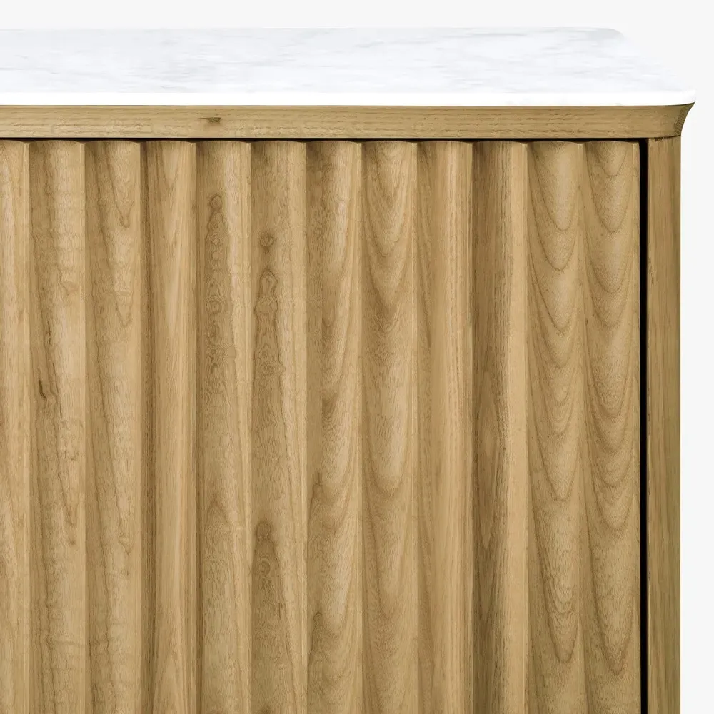 Cadence Marble Reeded Media Cabinet - Brown, Oak