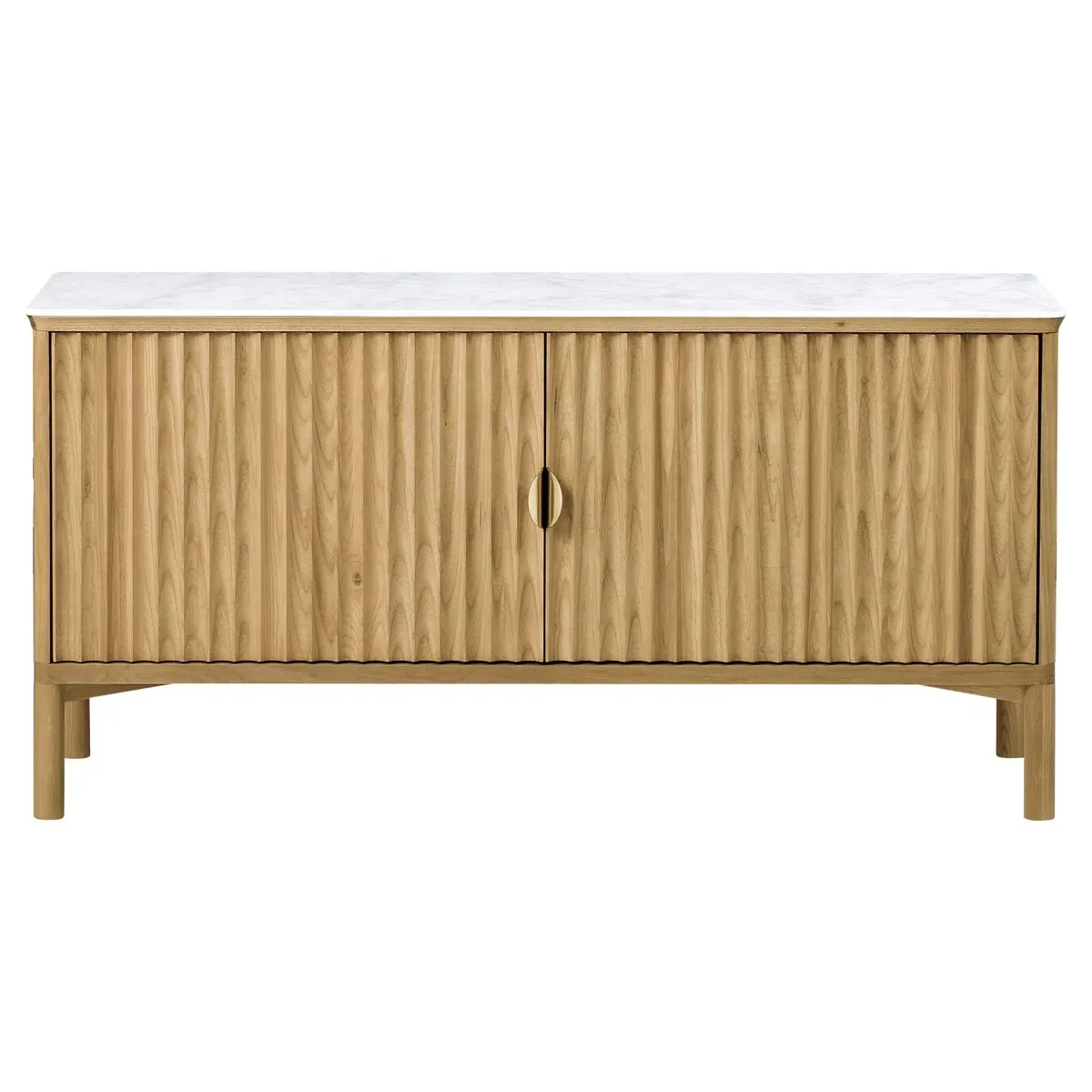 Cadence Marble Reeded Media Cabinet - Brown, Oak