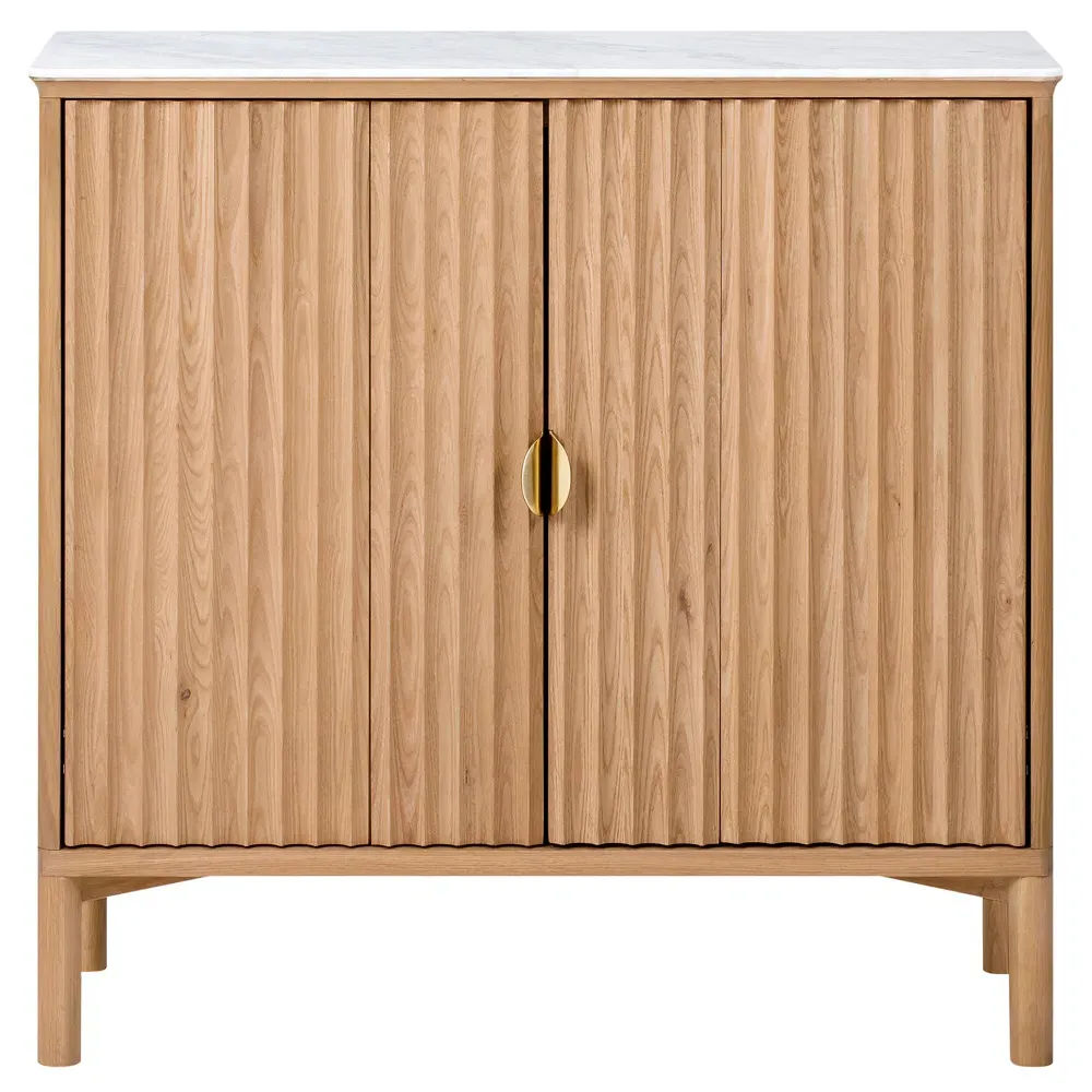 Cadence Marble Reeded Media Cabinet - Brown, Oak image