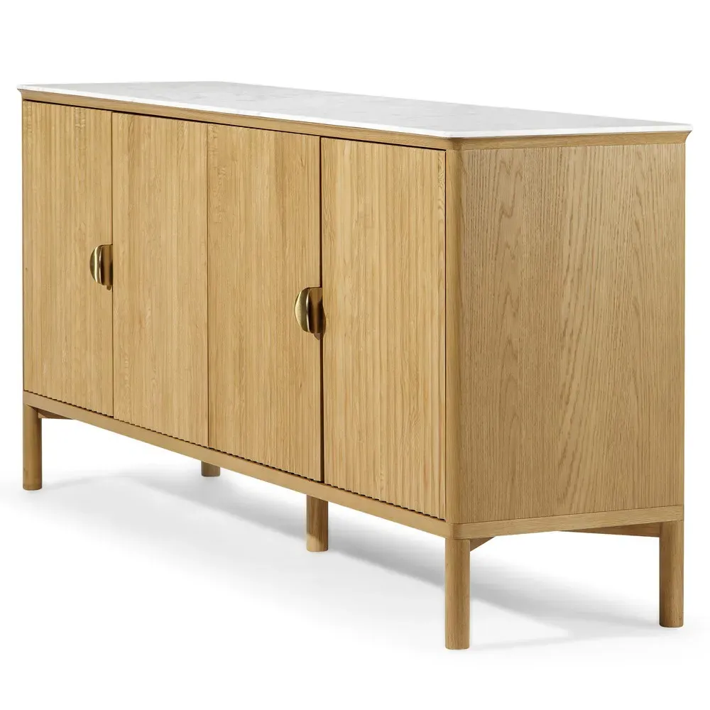 Cadence Marble Reeded Sideboard - Brown, Oak