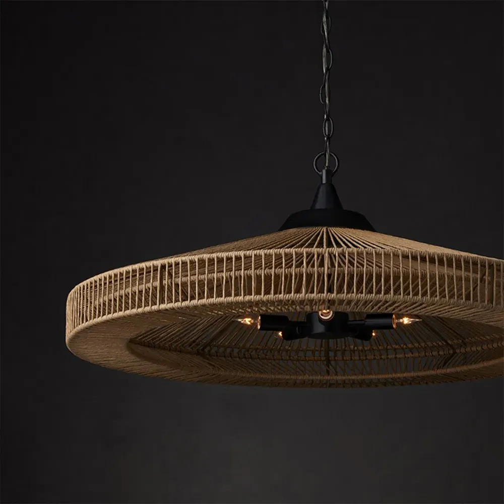 Cadie Woven Twine Wrought Iron Chandelier - Brown