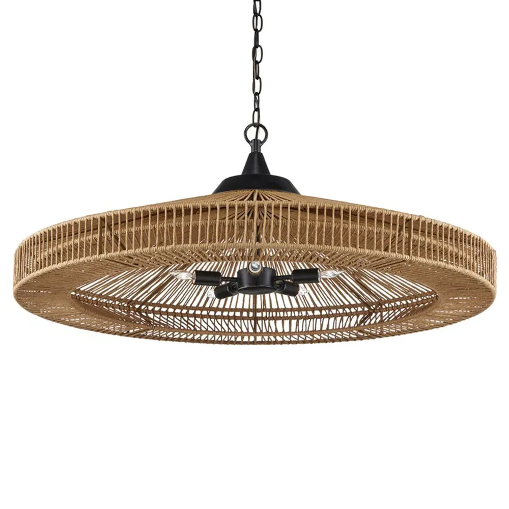 Cadie Woven Twine Wrought Iron Chandelier - Brown image