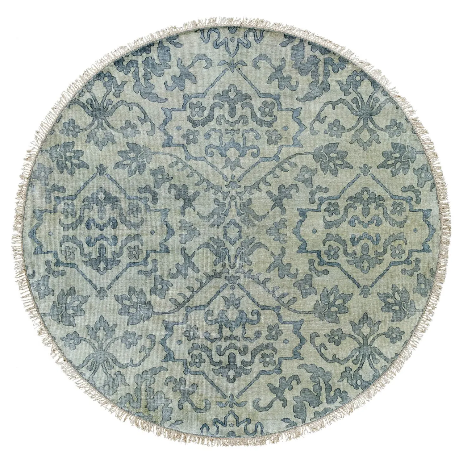 Caerus Round Medallion Rug Hand Knotted - Light Sage, Wool