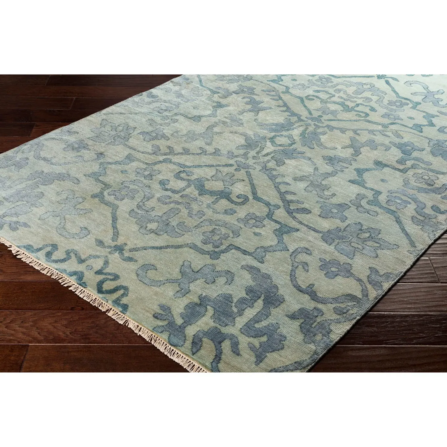 Caerus Round Medallion Rug Hand Knotted Sample - Light Sage, Wool