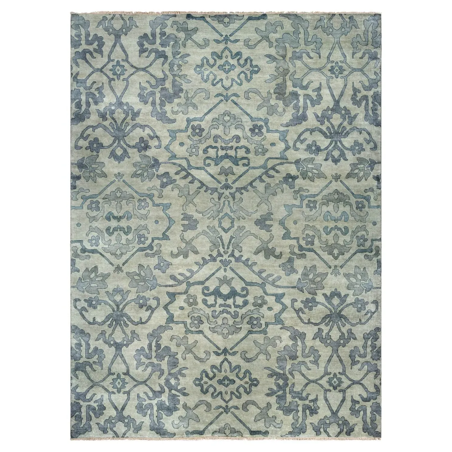 Caerus Round Medallion Rug Hand Knotted Sample - Light Sage, Wool image