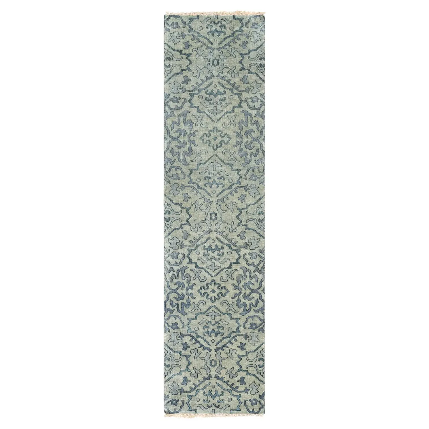 Caerus Runner Medallion Rug Hand Knotted - Light Sage, Wool