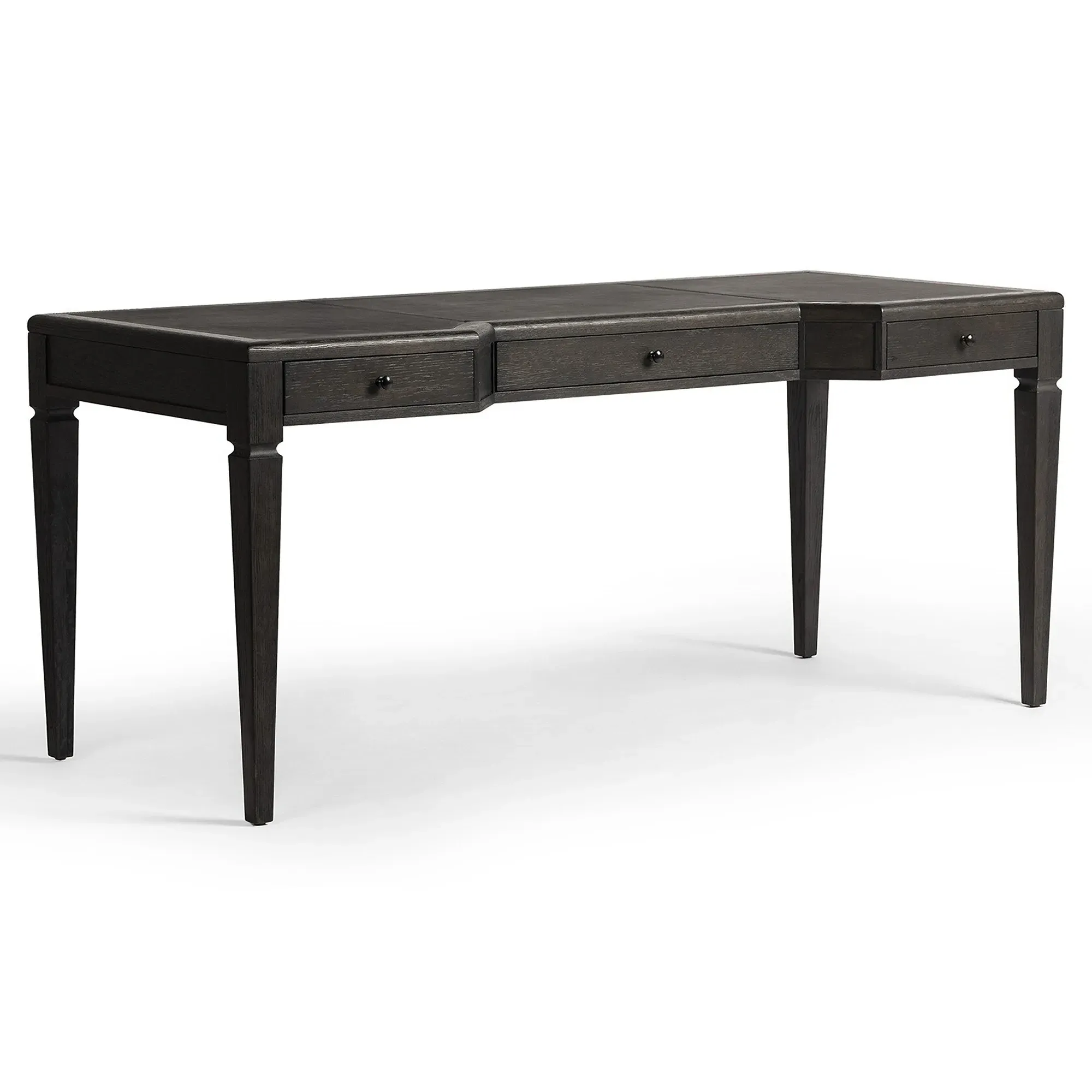 Caesar Oak Wood Desk with Leather Inset - Black
