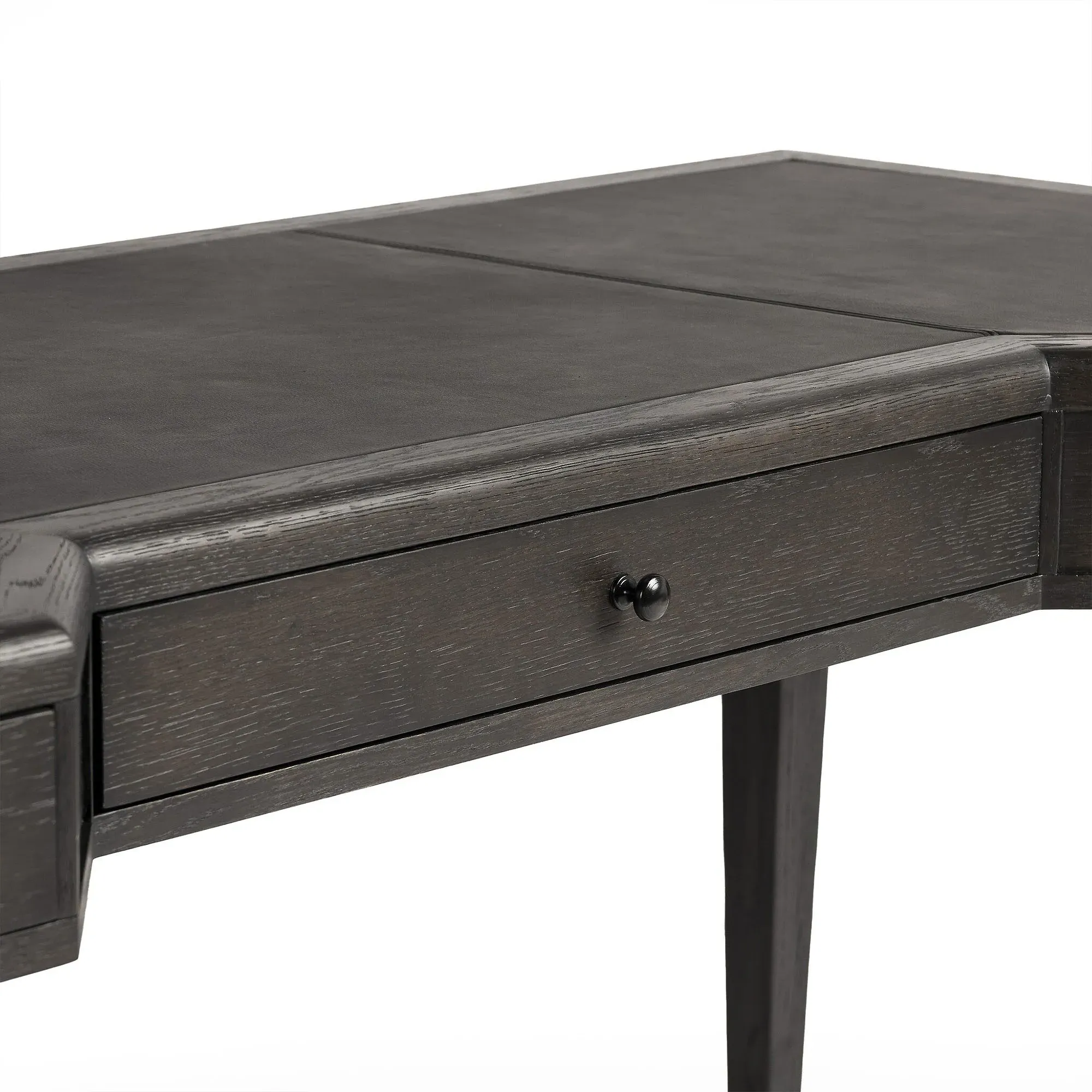 Caesar Oak Wood Desk with Leather Inset - Black