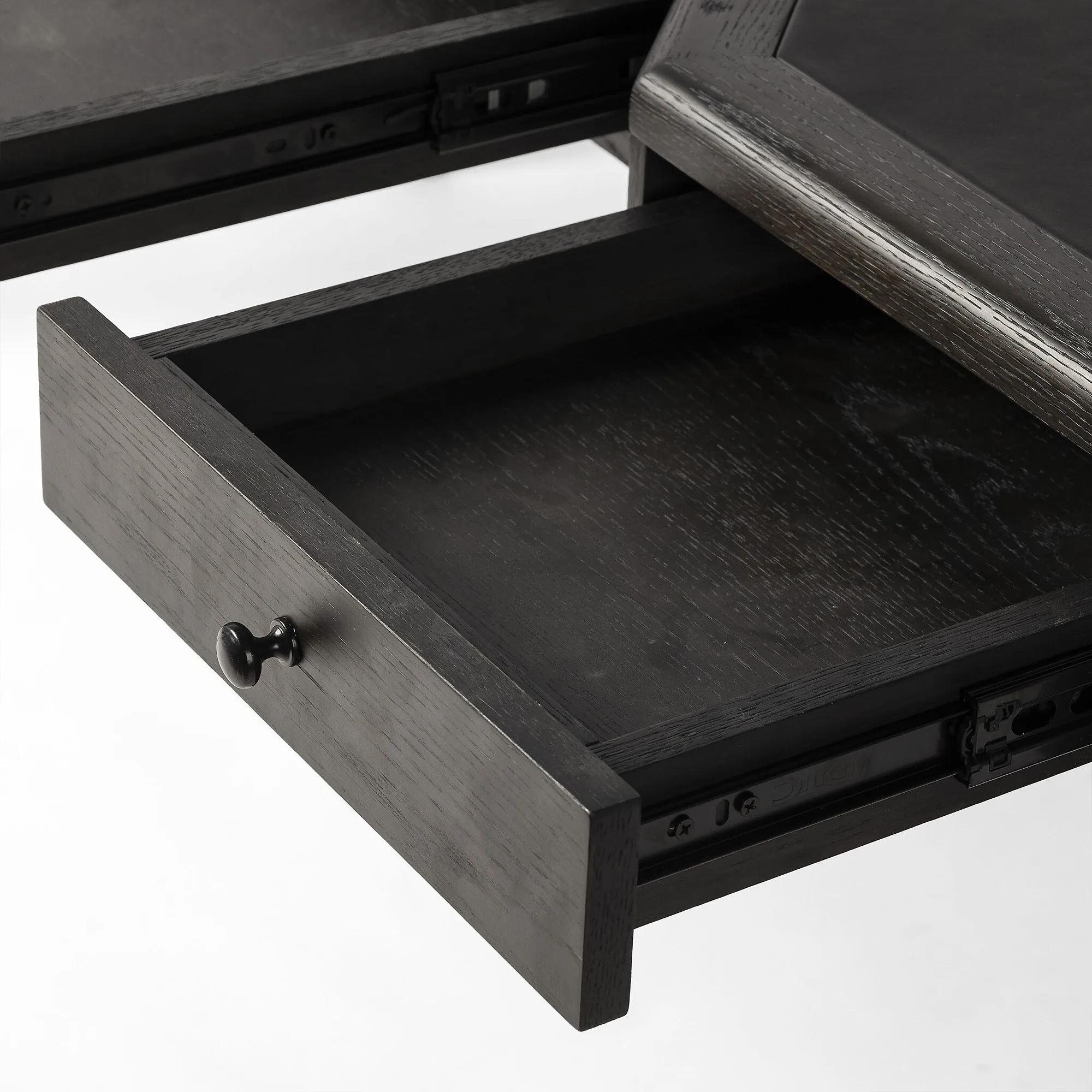 Caesar Oak Wood Desk with Leather Inset - Black
