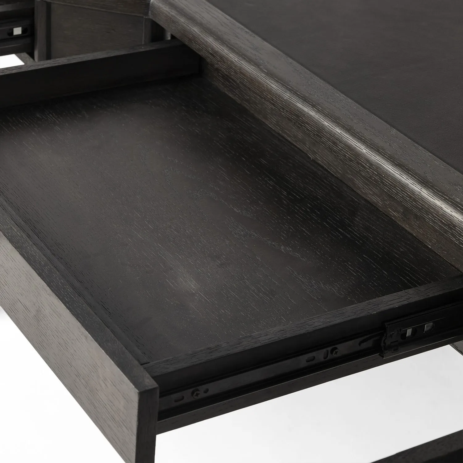Caesar Oak Wood Desk with Leather Inset - Black