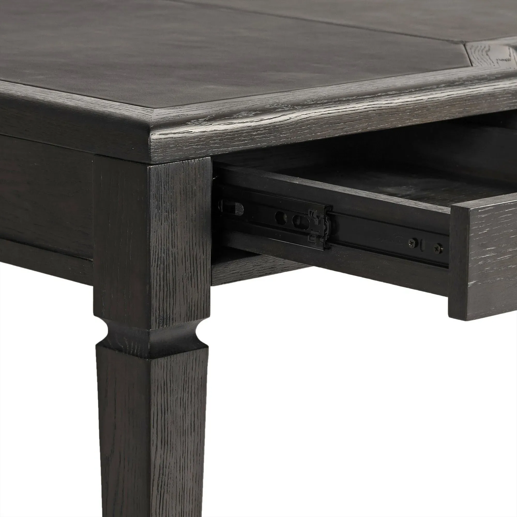 Caesar Oak Wood Desk with Leather Inset - Black
