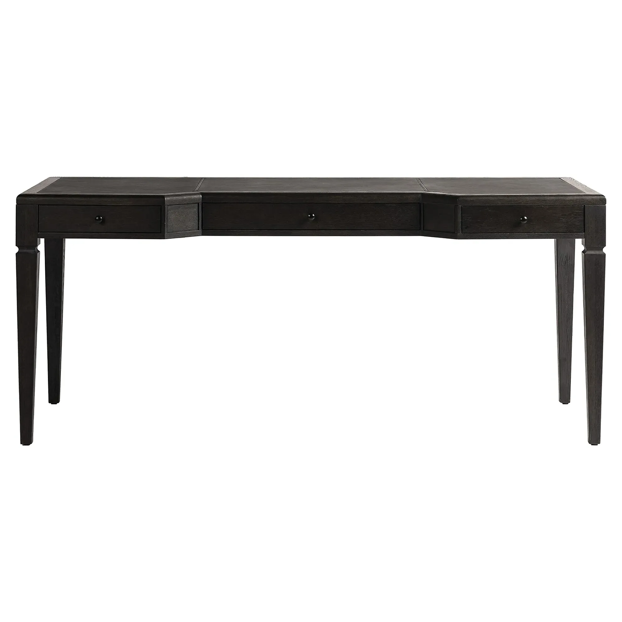 Caesar Oak Wood Desk with Leather Inset - Black