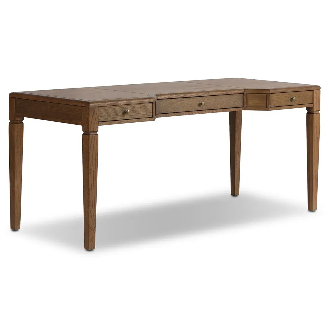 Caesar Oak Wood Desk with Leather Top - Brown