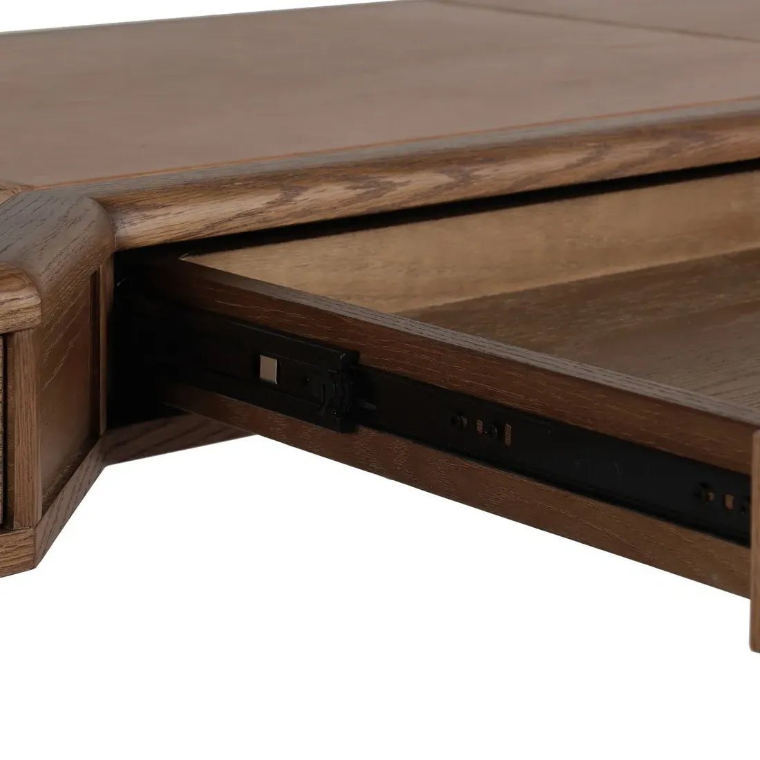 Caesar Oak Wood Desk with Leather Top - Brown