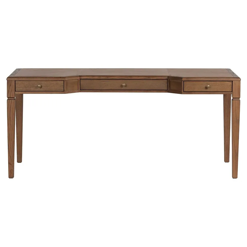 Caesar Oak Wood Desk with Leather Top - Brown image