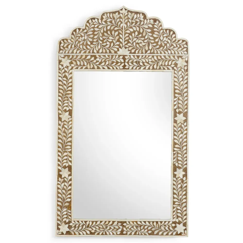 Cailee Arched Wall Mirror - Brown, Bone Inlay