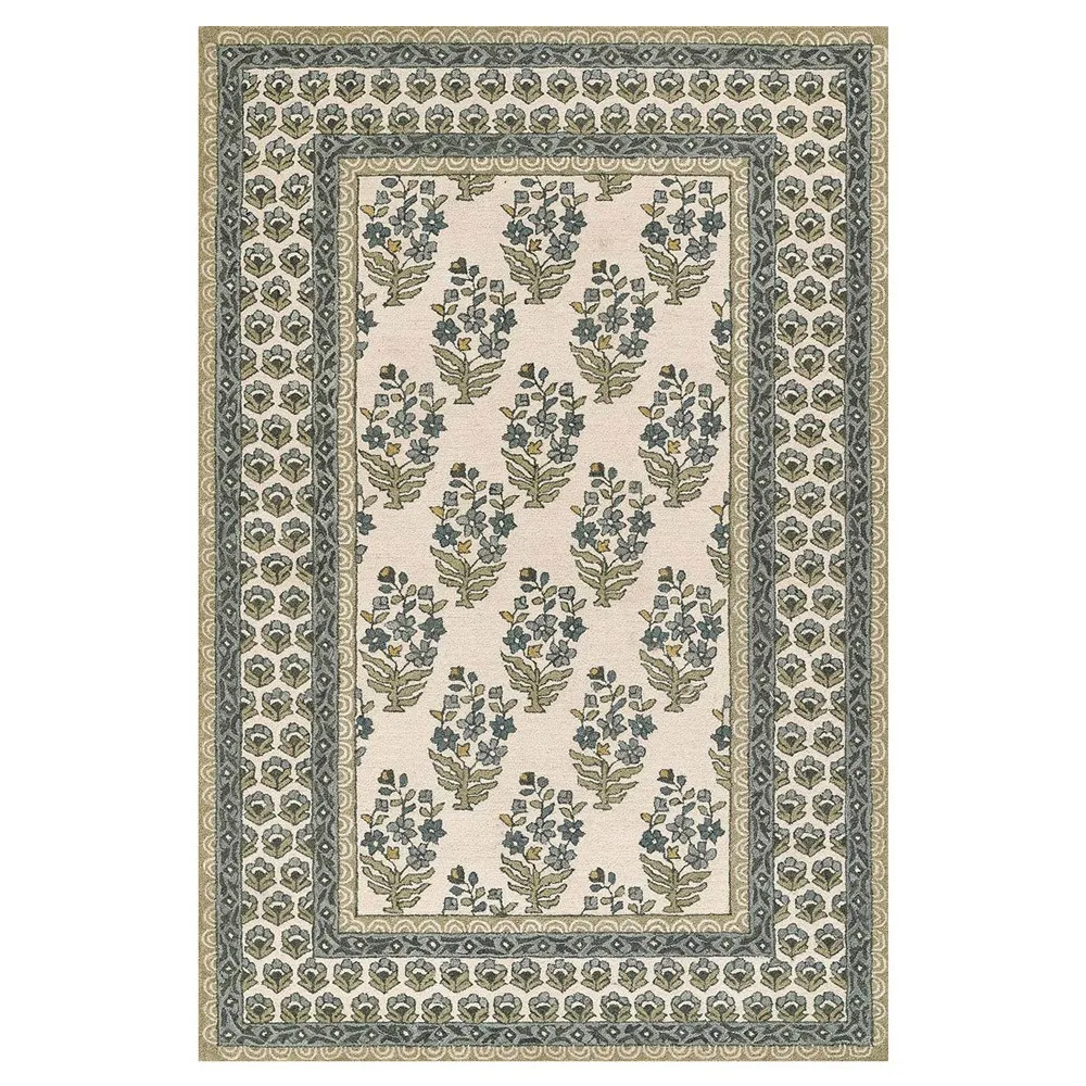 Cailee Floral Patterned Rug - Green, Wool