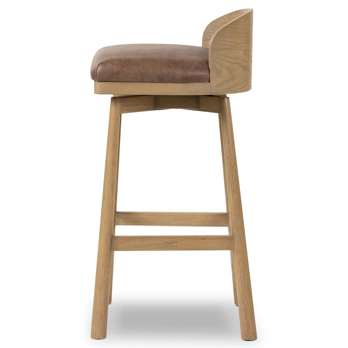 Caius Swivel Bar Stool - Brown Leather, Oak