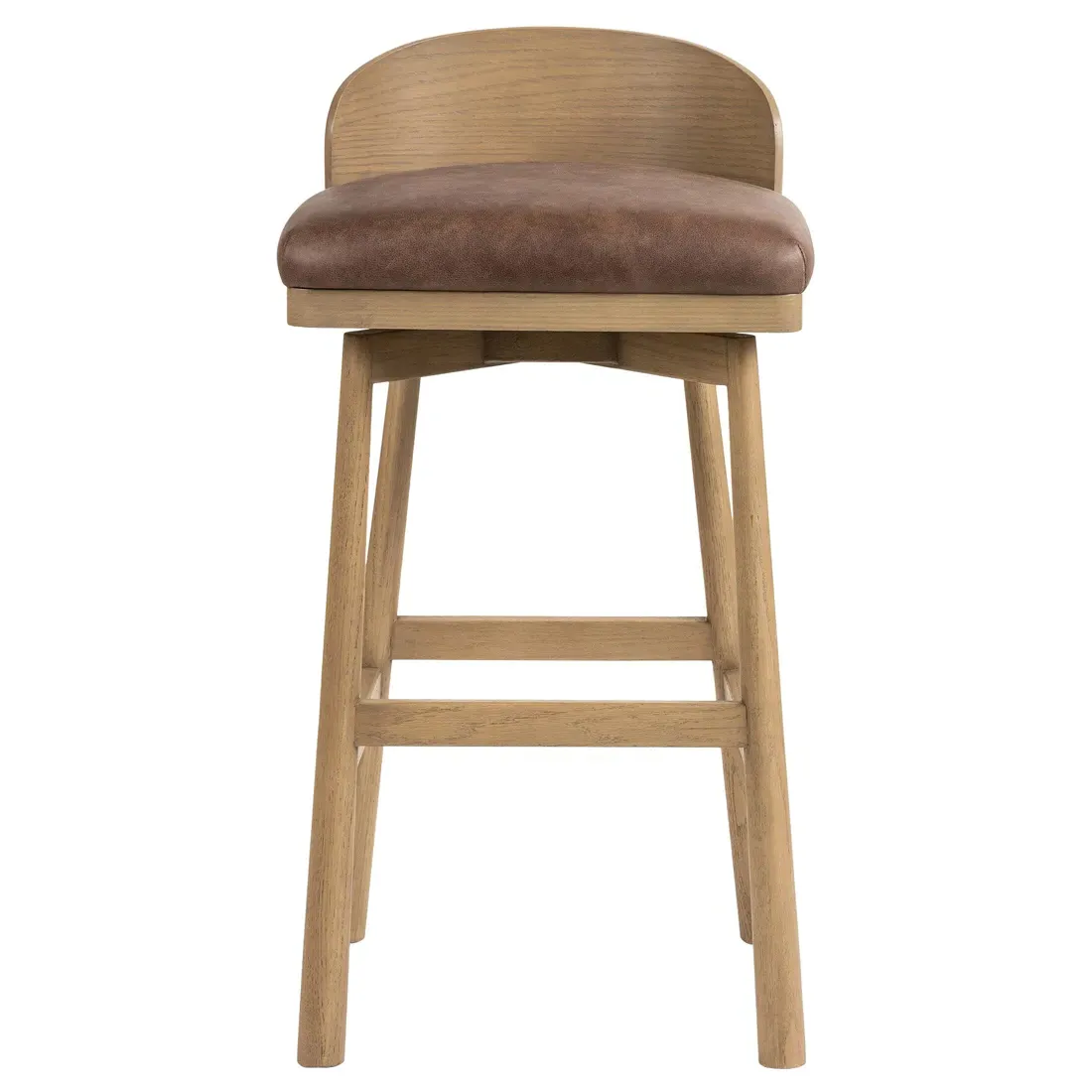 Caius Swivel Bar Stool - Brown Leather, Oak
