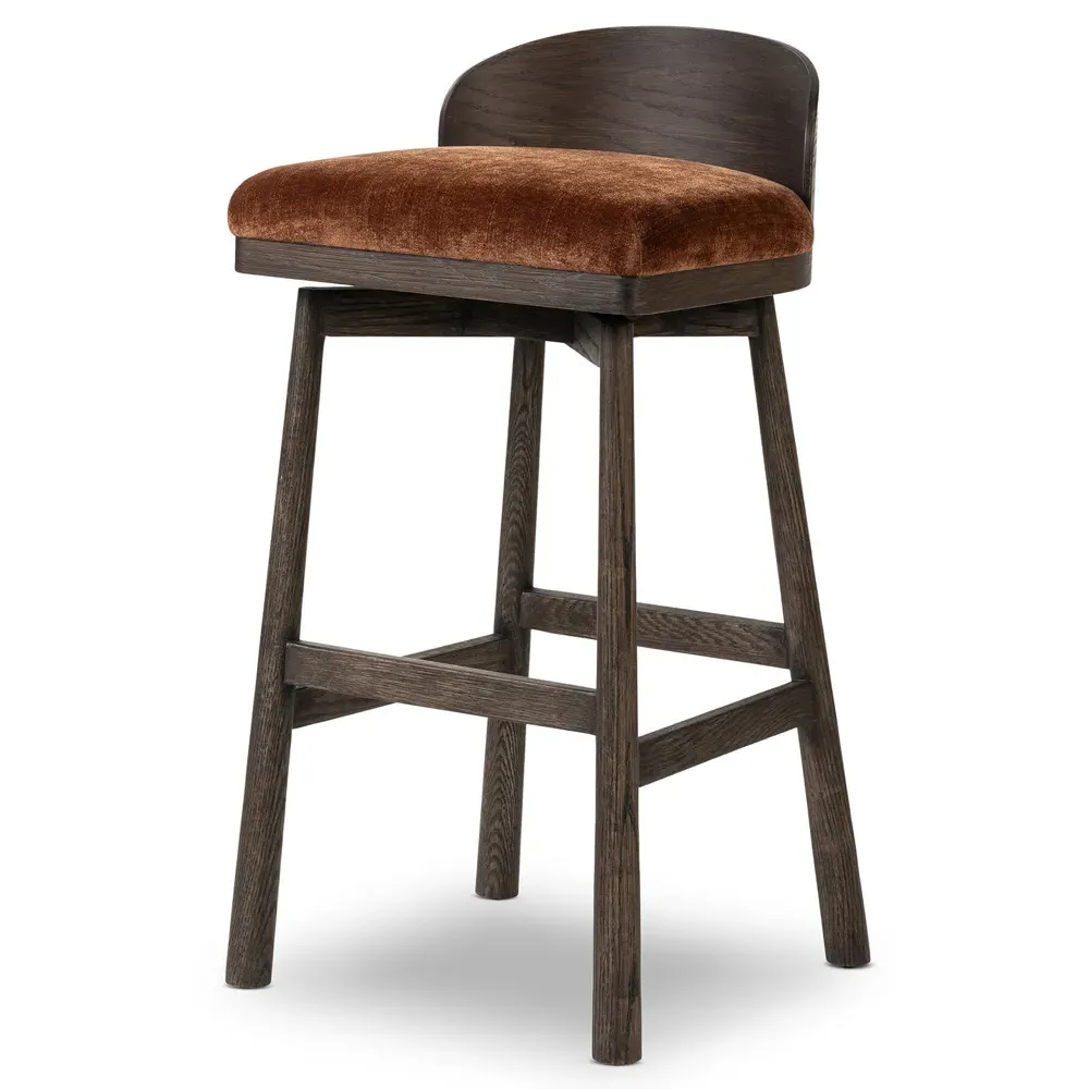 Caius Swivel Bar Stool - Rust Velvet, Oak