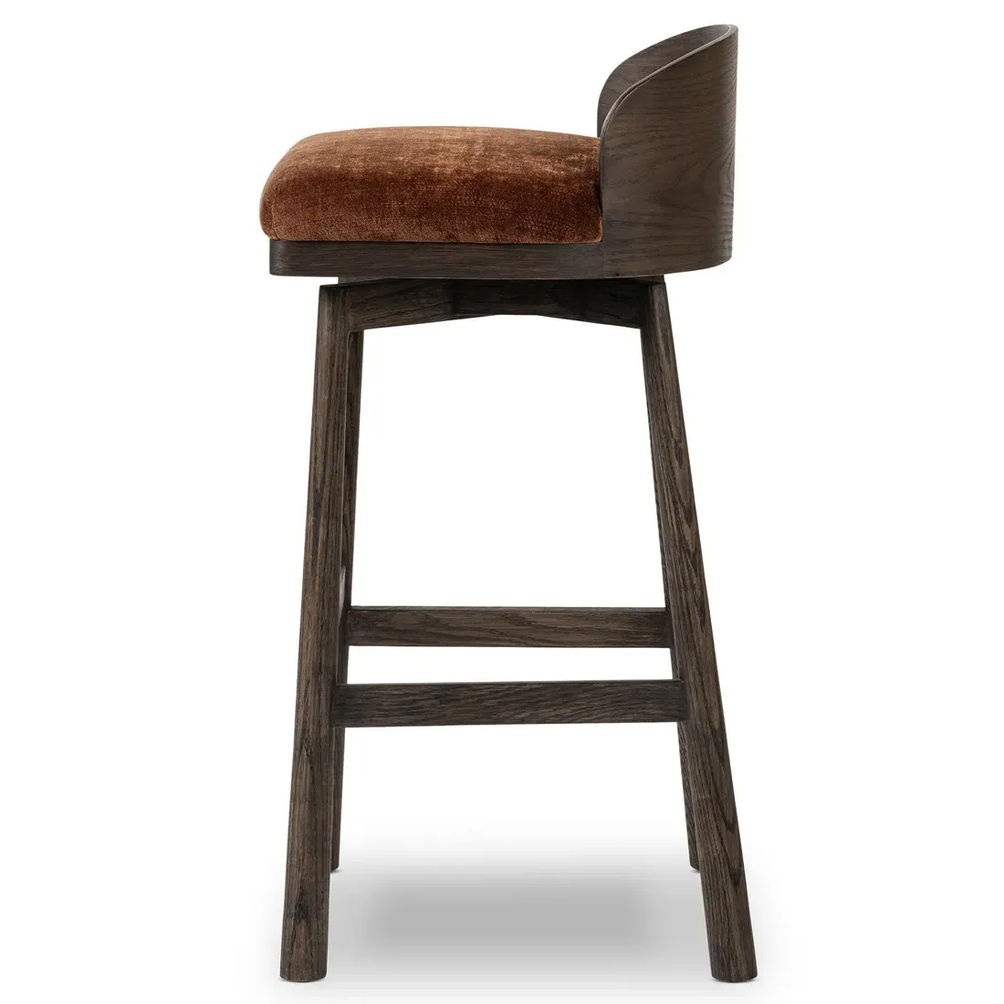 Caius Swivel Bar Stool - Rust Velvet, Oak