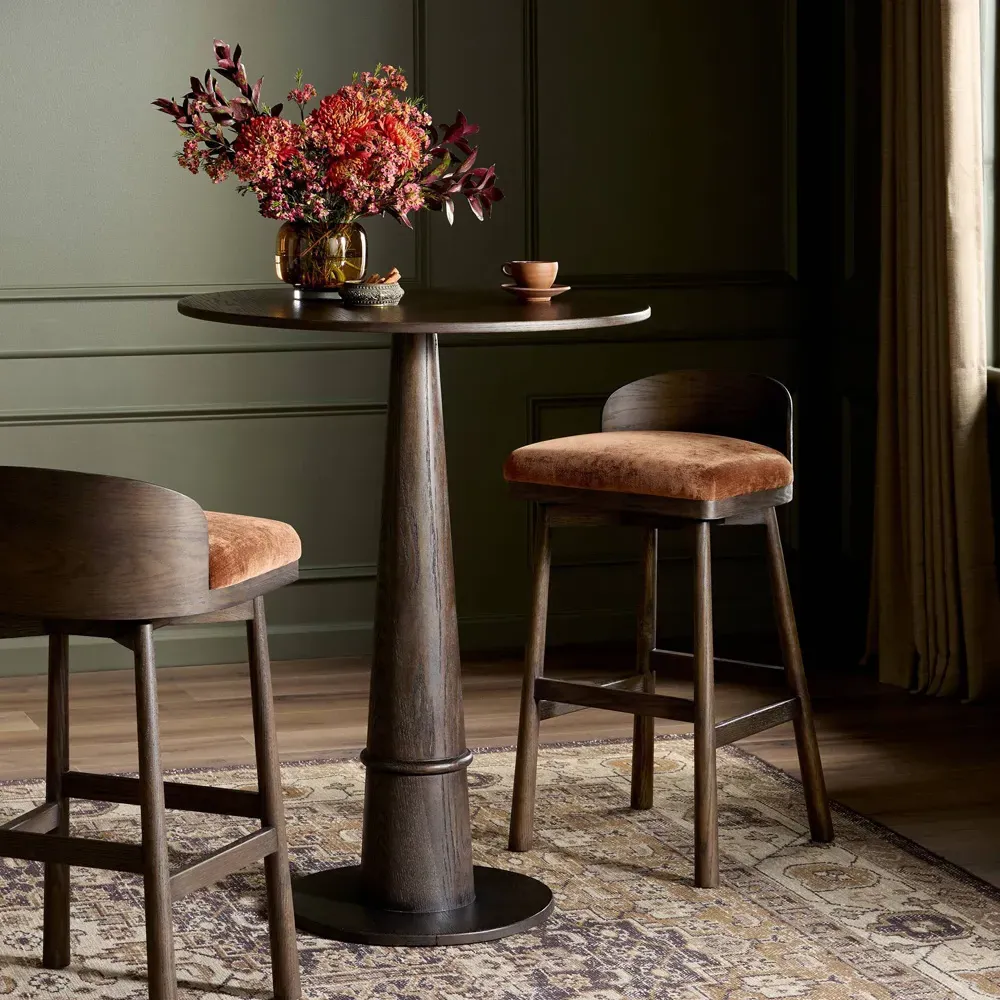 Caius Swivel Bar Stool - Rust Velvet, Oak