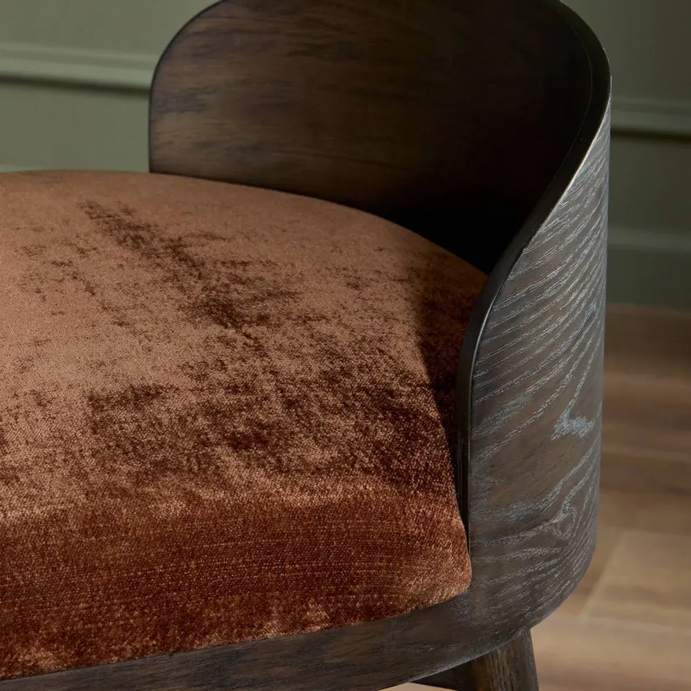 Caius Swivel Bar Stool - Rust Velvet, Oak