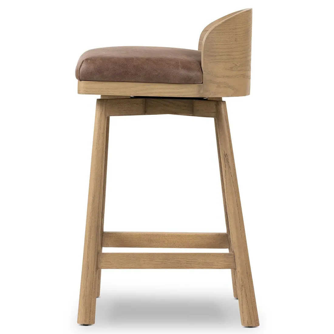 Caius Swivel Counter Stool - Brown Leather, Oak