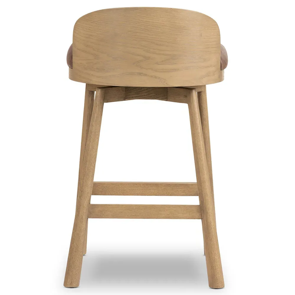 Caius Swivel Counter Stool - Brown Leather, Oak
