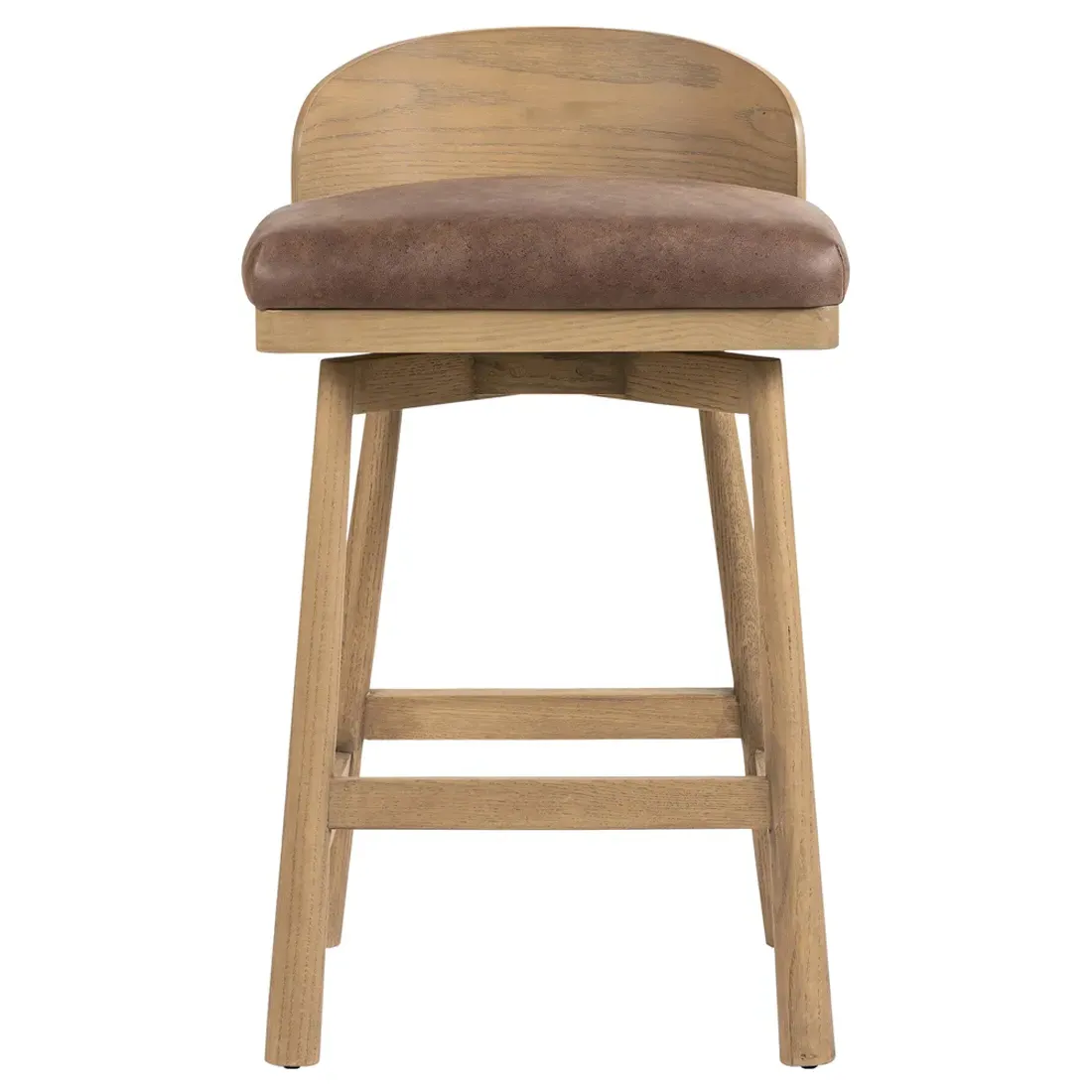 Caius Swivel Counter Stool - Brown Leather, Oak