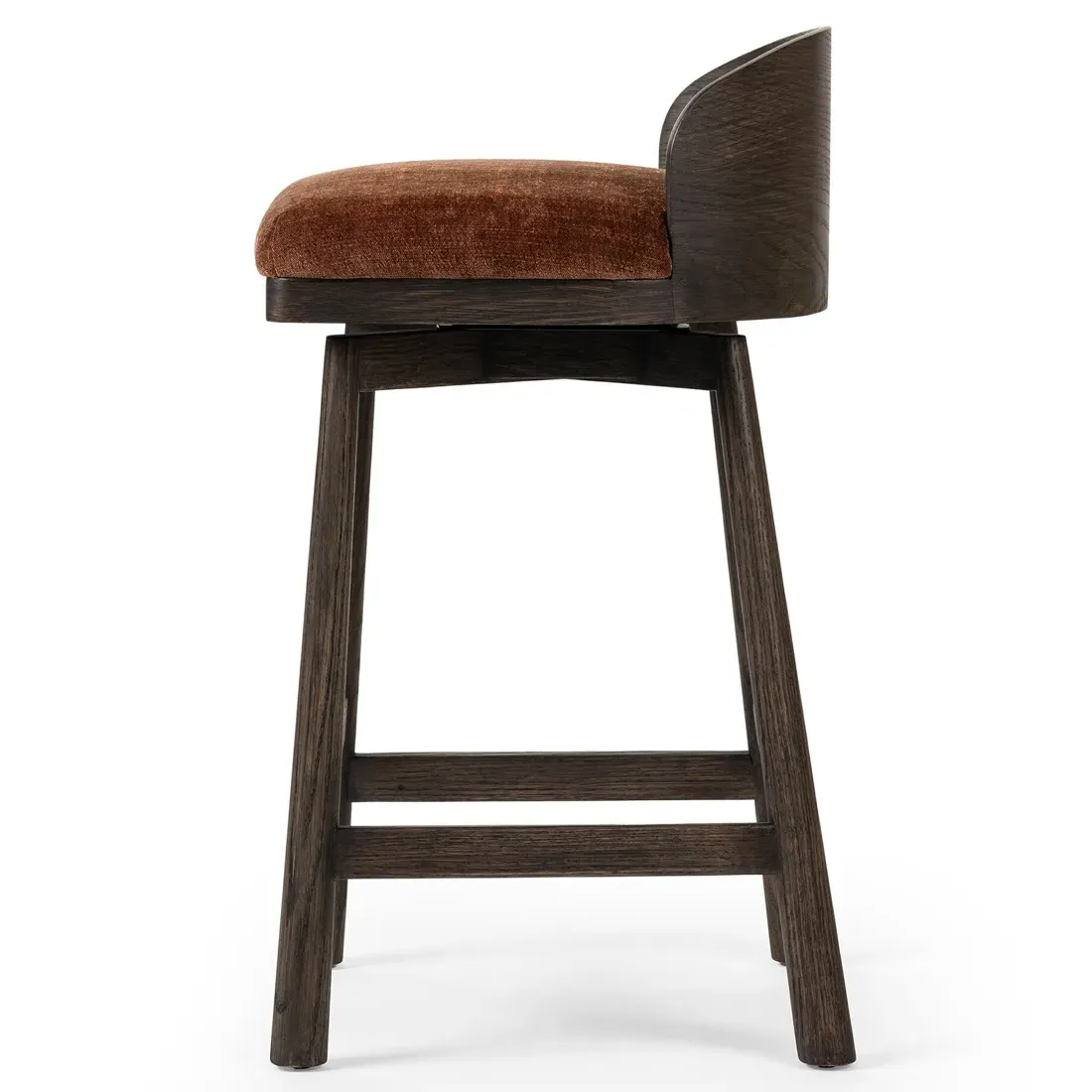 Caius Swivel Counter Stool - Rust Velvet, Oak