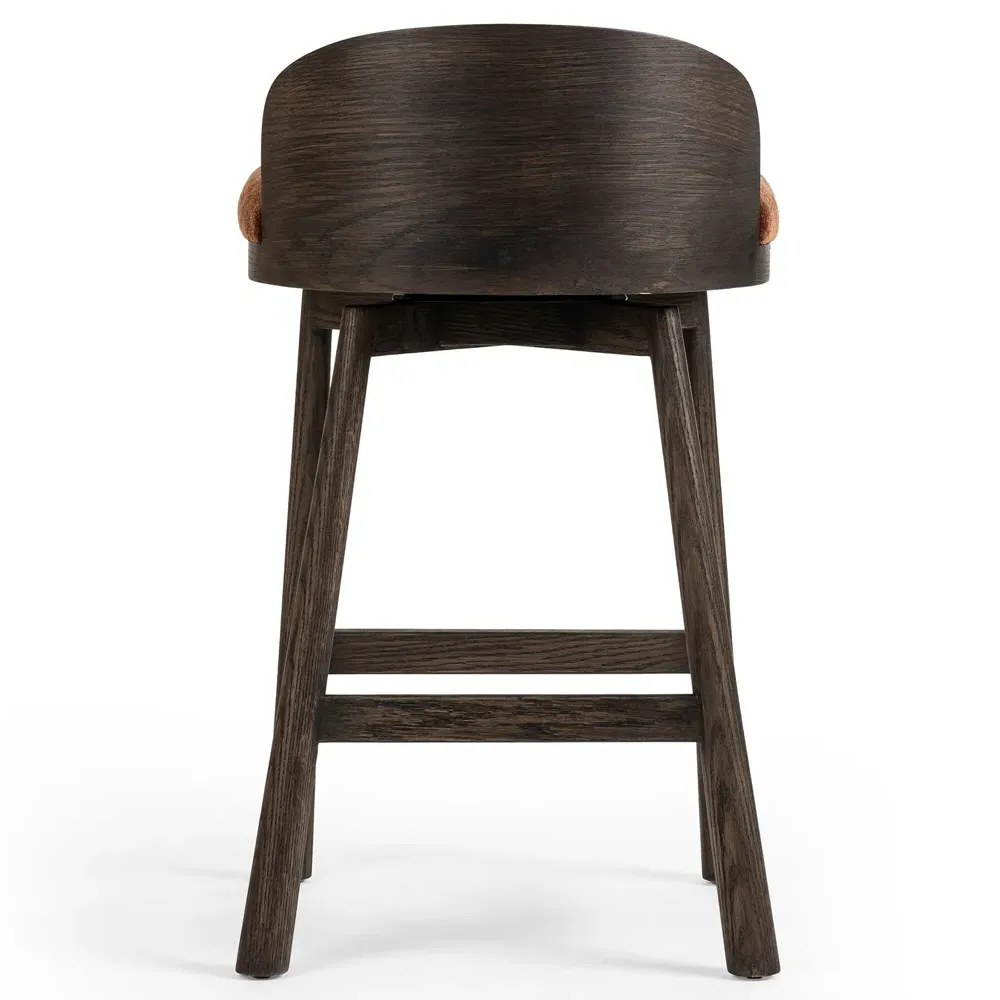 Caius Swivel Counter Stool - Rust Velvet, Oak
