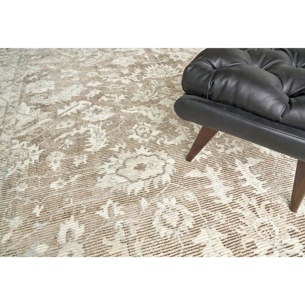 Calla Oushak Patterned Rug Sample - Brown, Wool