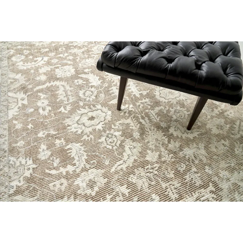 Calla Oushak Patterned Rug Sample - Brown, Wool