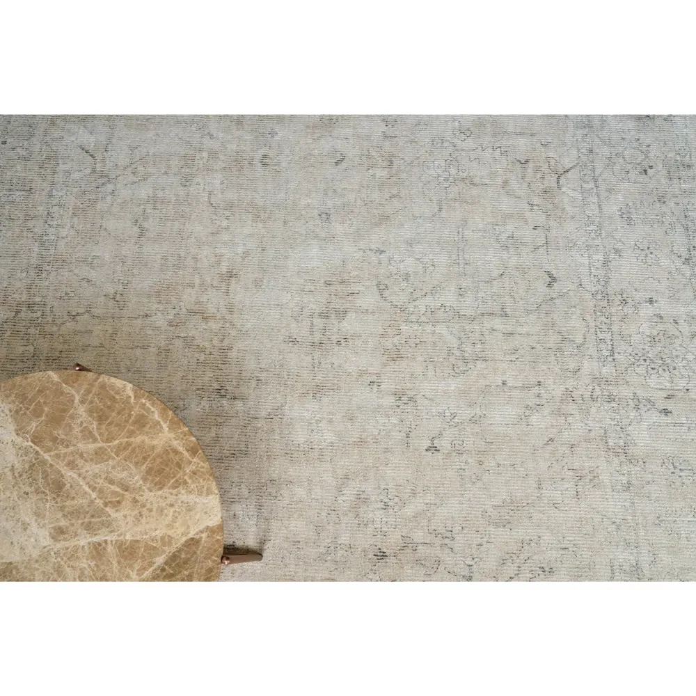 Calla Oushak Patterned Rug Sample - Light Beige, Wool