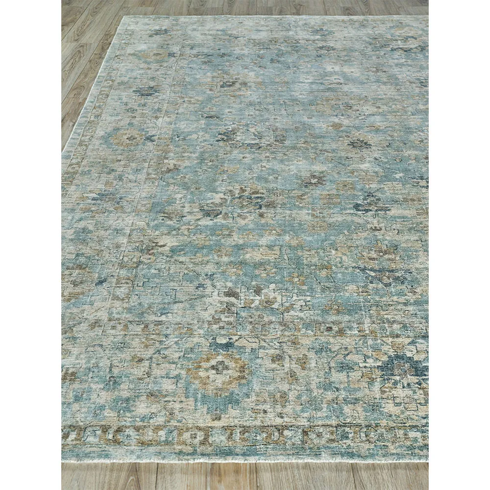 Callan Floral Patterned Rug - Blue, Wool