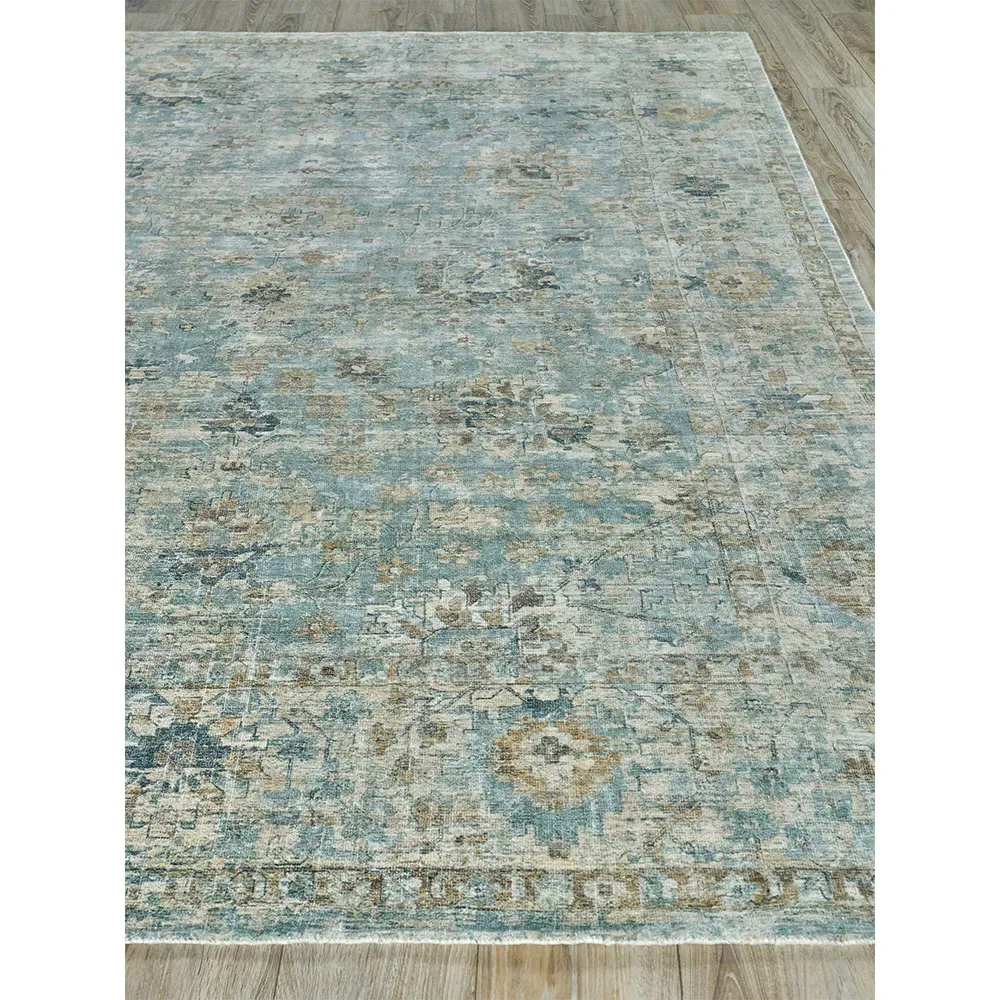 Callan Floral Patterned Rug - Blue, Wool