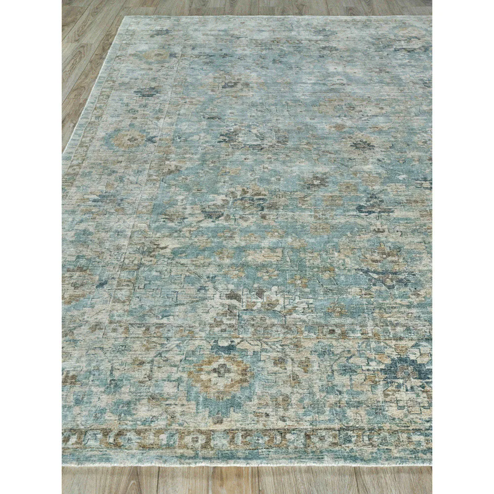 Callan Floral Patterned Rug Sample - Blue, Wool