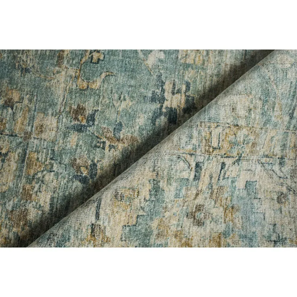 Callan Floral Patterned Rug Sample - Blue, Wool