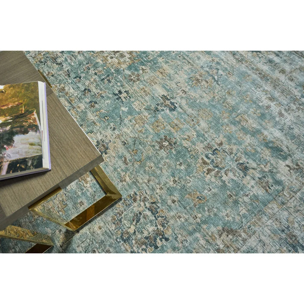 Callan Floral Patterned Rug Sample - Blue, Wool