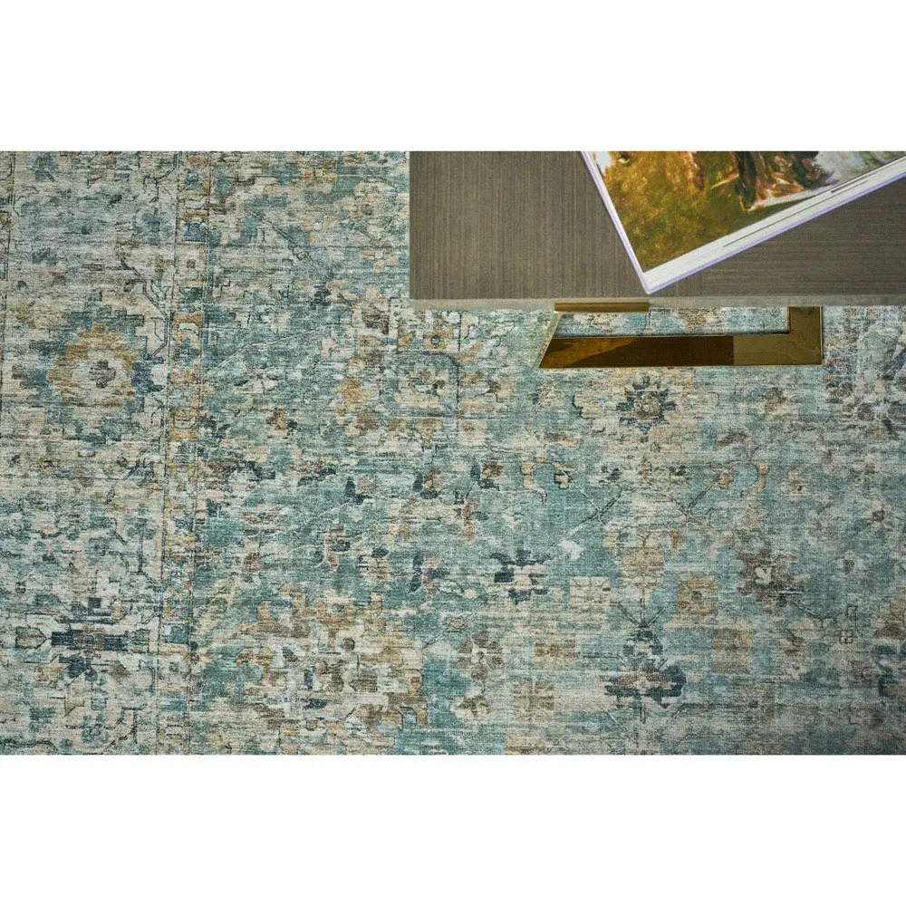 Callan Floral Patterned Rug Sample - Blue, Wool