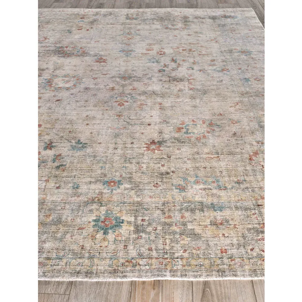Callan Sample Floral Patterned Rug - Beige, Wool