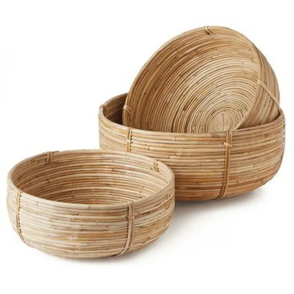 Calle Woven Rattan Low Baskets Set of 3 - Brown image
