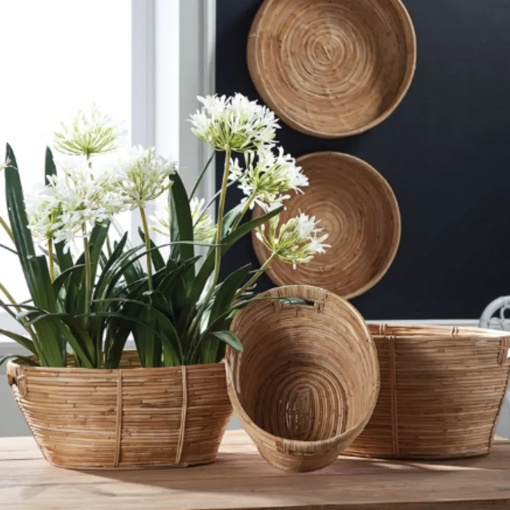 Calle Woven Rattan Rectangular Baskets Set of 3 - Brown