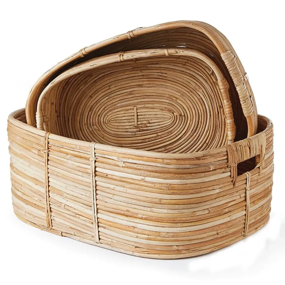 Calle Woven Rattan Rectangular Baskets Set of 3 - Brown