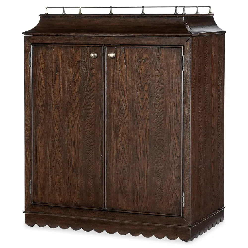Callen Scalloped Bar Cabinet - Brown, Elm Wood