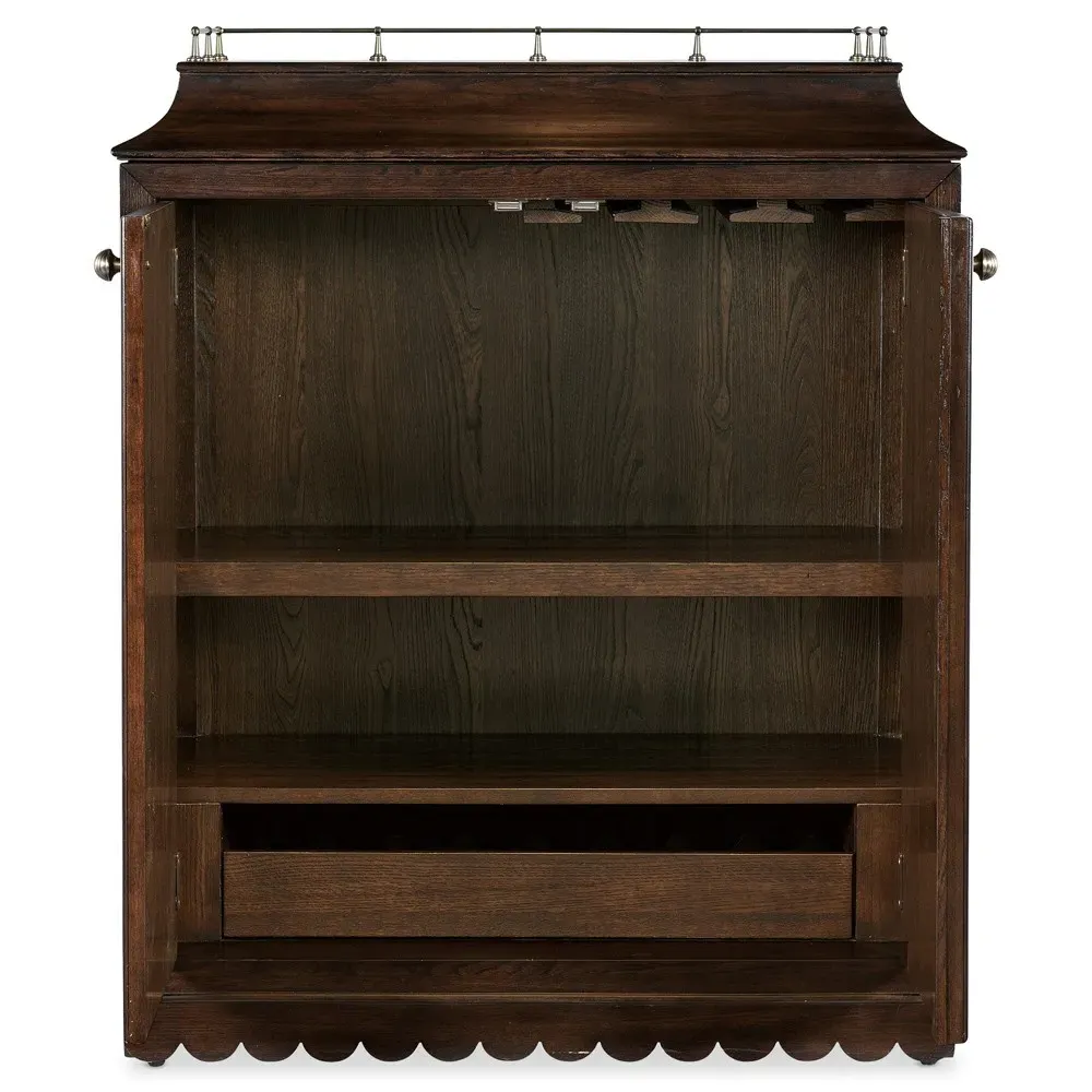 Callen Scalloped Bar Cabinet - Brown, Elm Wood