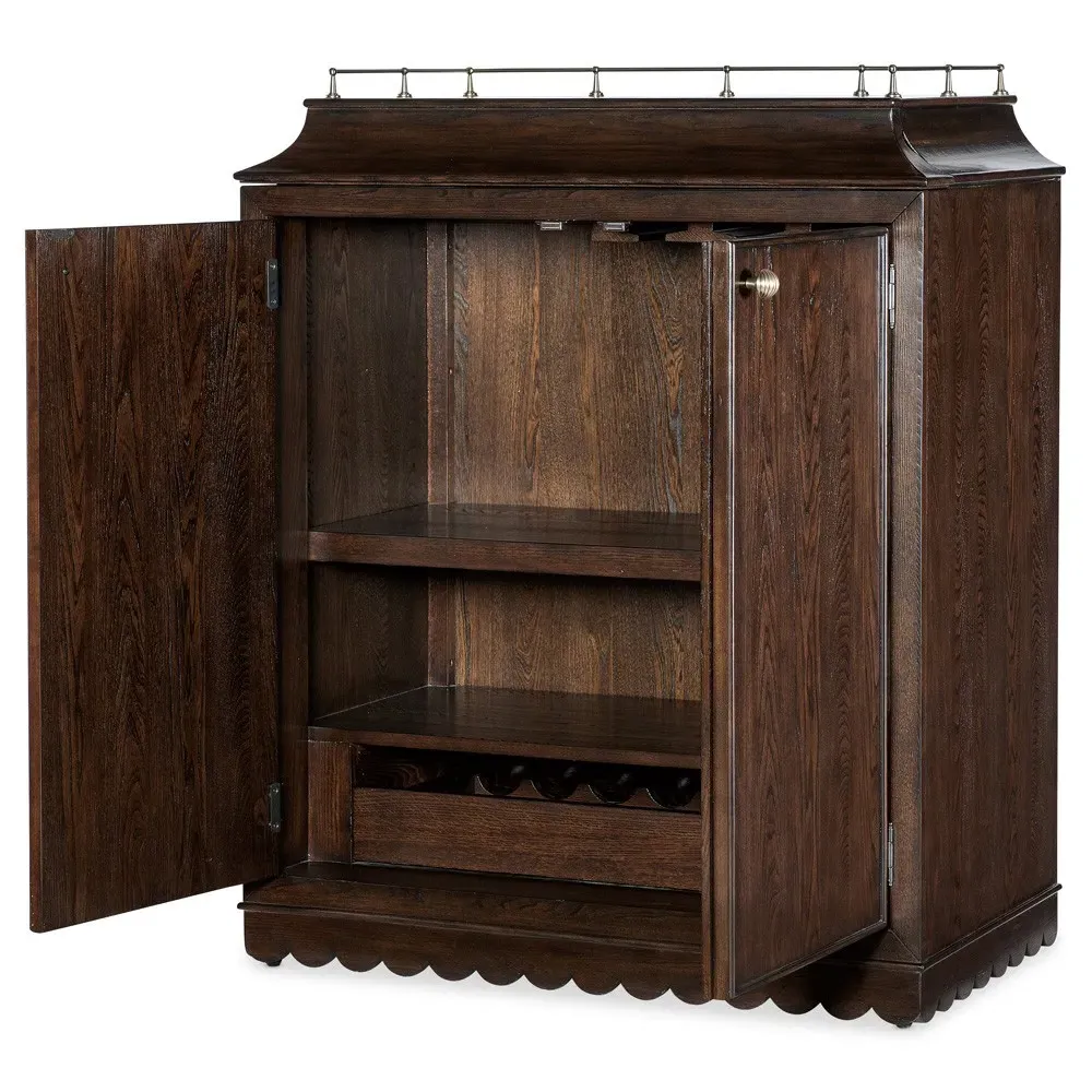 Callen Scalloped Bar Cabinet - Brown, Elm Wood
