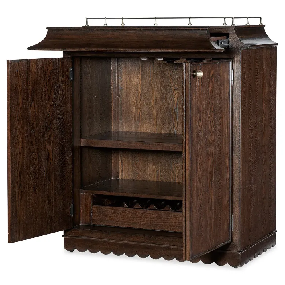 Callen Scalloped Bar Cabinet - Brown, Elm Wood