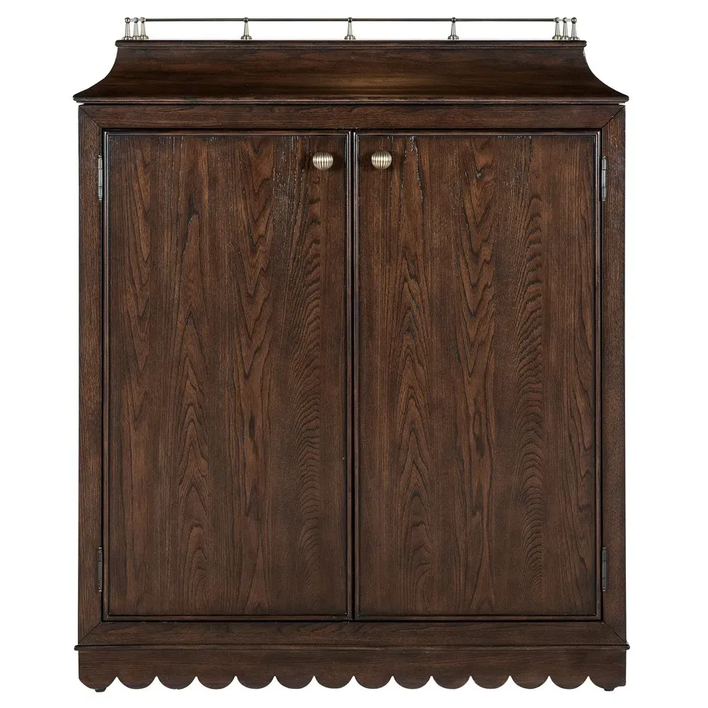 Callen Scalloped Bar Cabinet - Brown, Elm Wood image